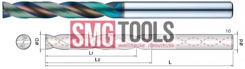 D3,4 Spirálfúró belső h. 180° végű 5xD L/L2/L1=70/25,8/22,8 d=4 VHM TiSiN-R UNI-FLAT [2FDRLW034258S04]